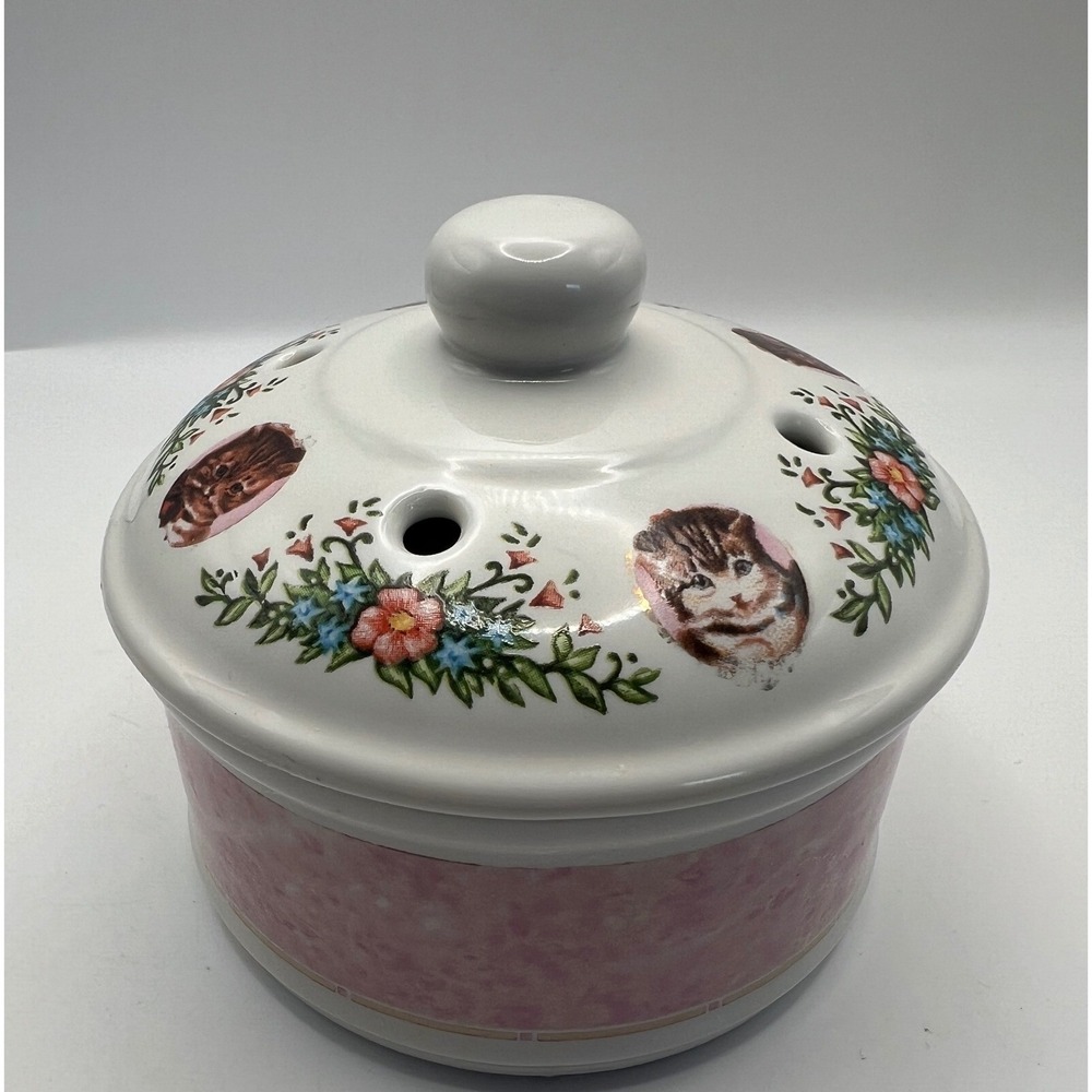 Hallmark Historical Collection Cat Print Potpourri Trinket Dish 1989 vtg whimsy